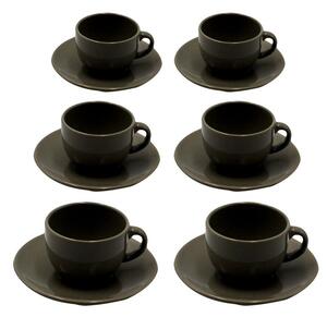 Set 6 Tazze da The con Piattino Ø9,5xh7 cm in Gres Porcellanato Romeo Tortora