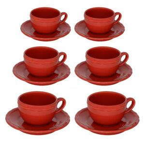 Set 6 Tazzine da Caffè con Piattino Ø7,5xh5 cm in Gres Porcellanato Juliet Rosso