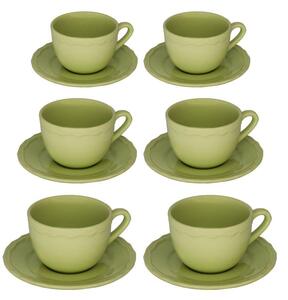 Set 6 Tazze da The con Piattino Ø9,5xh7 cm in Gres Porcellanato Juliet Verde Pastello
