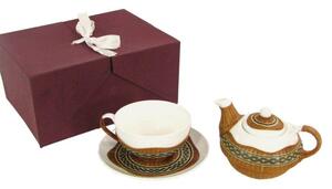 Set Teiera con Tazza e Piattino in Porcellana in Porcellana Decoro in Bambù Noce