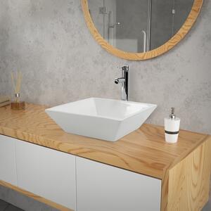 LuxeBath Lavabo Lavabo da appoggio quadrato, 41x41x12 cm, bianco lucido, in Vetroceramica