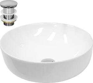 Lavabo LuxeBath Lavabo da appoggio rotondo, Ø 40x13,5 cm, bianco, in Vetroceramica, incl. set di scarico senza troppopieno