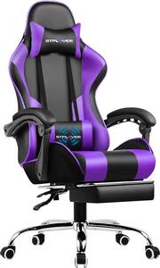 GTPLAYER Sedia da ufficio Sedia da gioco Poltrona da gioco massaggiante Sedia da gioco ergonomica con poggiapiedi, poggiatesta cuscino lombare massaggiante, sedia da gioco imbottita, sedia girevole