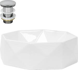 Lavabo LuxeBath Lavabo da appoggio rotondo, Ø 42x13,5 cm, bianco, in Vetroceramica, incl. set di scarico senza troppopieno