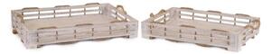 Set 2 Vassoi Rettangolari da Cucina in Legno Sbiancato con Corda