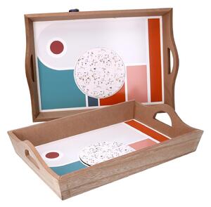 Set 2 Vassoi Rettangolari da Cucina in Legno Marrone