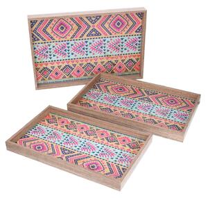 Set 3 Vassoi Rettangolari da Cucina in Legno Arancione Multicolor