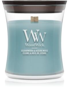 Woodwick Cedarwood & Ocean Moss candela profumata con stoppino in legno 85 g