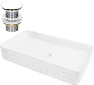 LuxeBath Lavabo Lavabo da appoggio Square, 68x38x12 cm, bianco, in Vetroceramica, incl. set di scarico senza troppopieno