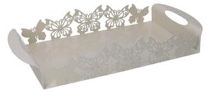 Vassoio Rettangolare 41x20xh6,5 cm in Metallo Design Farfalla Crema
