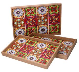 Set 3 Vassoi Rettangolari da Cucina in Legno Multicolor