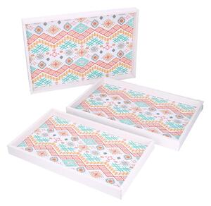 Set 3 Vassoi Rettangolari da Cucina in Legno Bianco Multicolor