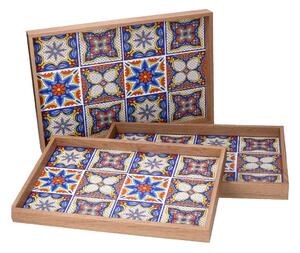 Set 3 Vassoi Rettangolari da Cucina in Legno Multicolor
