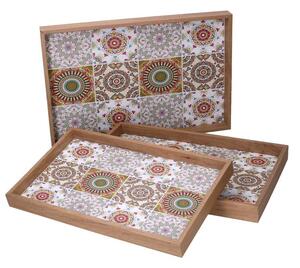 Set 3 Vassoi Rettangolari da Cucina in Legno Multicolor