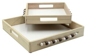 Set 2 Vassoi Quadrati da Cucina in Legno MDF Naturale