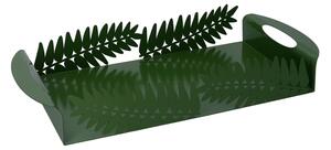 Vassoio Rettangolare 41x20xh6,5 cm in Metallo Design Foglia Alloro Verde Scuro