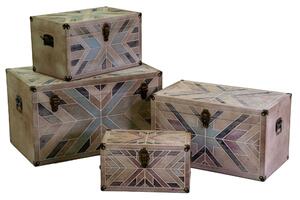 Set 4 Bauli Rettangolari in MDF e Legno di Abete