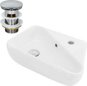 LuxeBath Lavabo da appoggio Angolare, 45x27x13 cm, bianco, Vetroceramica, foro per rubinetto a destra, incluso set di scarico con troppopieno