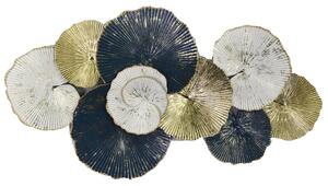 Pannello Decorativo da Parete Foglie 91,4x6,4x49,5 cm in Metallo Oro Bianco e Blu
