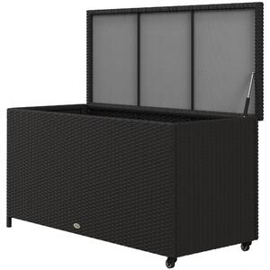 Baule da Giardino con Ruote 121x57x67 cm in Rattan PE Nero
