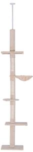 Albero Tiragraffi per Gatti Multilivello a Soffitto 40x34x230-260 cm Altezza Regolabile Beige