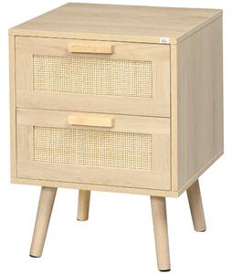 Comodino 2 Cassetti 40x40x56 cm in Legno e Rattan Naturale