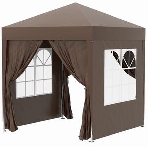 Gazebo Pieghevole 2x2m in Metallo e Poliestere Marrone
