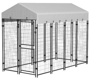 Recinto per Cani da Esterno con Tetto 239x121x183 cm in Metallo Argento