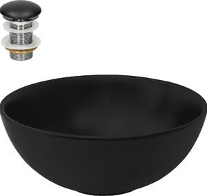 Lavabo LuxeBath Lavabo da appoggio rotondo, Ø 32x13,5 cm, nero opaco, in Vetroceramica, incl. set di scarico senza troppopieno