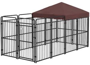 Recinto per Cani da Esterno con Tetto 282x121x159 cm in Metallo Marrone