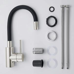 Miscelatore per lavello da cucina – Miscelatore estraibile con beccuccio flessibile – Acciaio inossidabile 304 – Miscelatore monocomando – Montaggio a incasso, foro singolo – Acqua calda e fredda – Argento/Nero