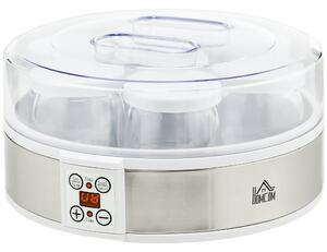 Yogurtiera 1,5 Litri 7 Vasetti 20W 24x24x13 cm in Acciaio Inox e Plastica Bianca