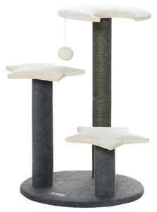 Albero Tiragraffi per Gatti 44x44x64 cm con Piattaforme a Luna e Stelle Palo in Sisal Grigio e Bianco