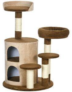 Albero Tiragraffi per Gatti con Casetta Ø59x96 cm in Peluche Marrone