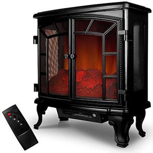Camino elettrico - Camino decorativo per creare atmosfera - Riscaldamento per il soggiorno - Doppia porta - 69,5 cm - Nero