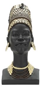 Statua Donna Masai con Turbante 21,5x45x27,5 cm in Poliresina Nero/Oro