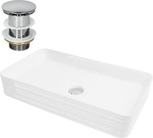 LuxeBath Lavabo Lavabo da appoggio Square, 68x38x12 cm, bianco, in Vetroceramica, incl. set di scarico senza troppopieno