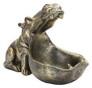 Ippopotamo Svuota Tasche 30x22x16 cm in Poliresina Oro Antico