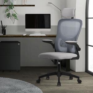 Sedia da ufficio ergonomica ML-Design, grigia, in rete, con poggiatesta regolabile