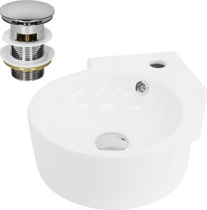 Lavabo LuxeBath Lavabo da appoggio, rotondo, 45x36x13 cm, bianco, in Vetroceramica, incl. set di scarico con troppopieno