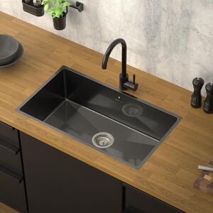 ML-Design lavello da cucina con scarico e troppopieno, antracite, in acciaio inox
