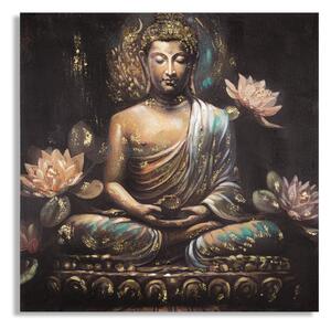 Dipinto su Tela Buddha 100x100x3 cm Cornice in Legno di Pino Multicolor