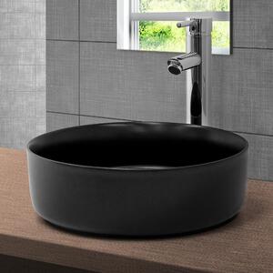 LuxeBath Lavabo Lavabo da appoggio rotondo, Ø 36x12 cm, nero opaco, in Vetroceramica