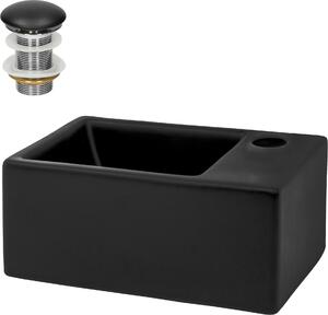 LuxeBath Lavabo da appoggio Square, 35,5x20,5x12,5 cm, nero opaco, in Vetroceramica, incl. set di scarico senza troppopieno