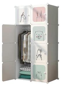 Armadietto per bambini - Armadio modulare - 8 scomparti - Porta appendiabiti - Ante - Motivo animalier - Plastica