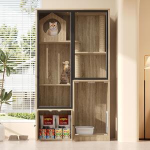 Gabbia a più piani per gatti con tiragraffi, dimensioni 90 x 50 x 160 cm, aspetto legno chiaro