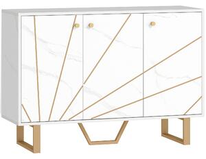 HOMCOM Mobile buffet con 3 porte, mensola regolabile e piedi in metallo, effetto marmo bianco | Aosom Italy