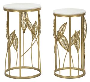 Set 2 Tavolini Leaf Ø35 cm e Ø30 cm in Ferro e MDF Oro