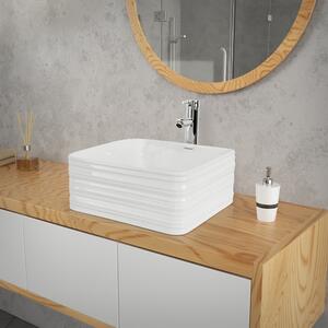 LuxeBath Lavabo da appoggio Lavabo quadrato, 39x39x15 cm, bianco lucido, Vetroceramica