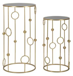 Set 2 Tavolini Cage Ø50 cm e Ø40 cm in Ferro e MDF Oro